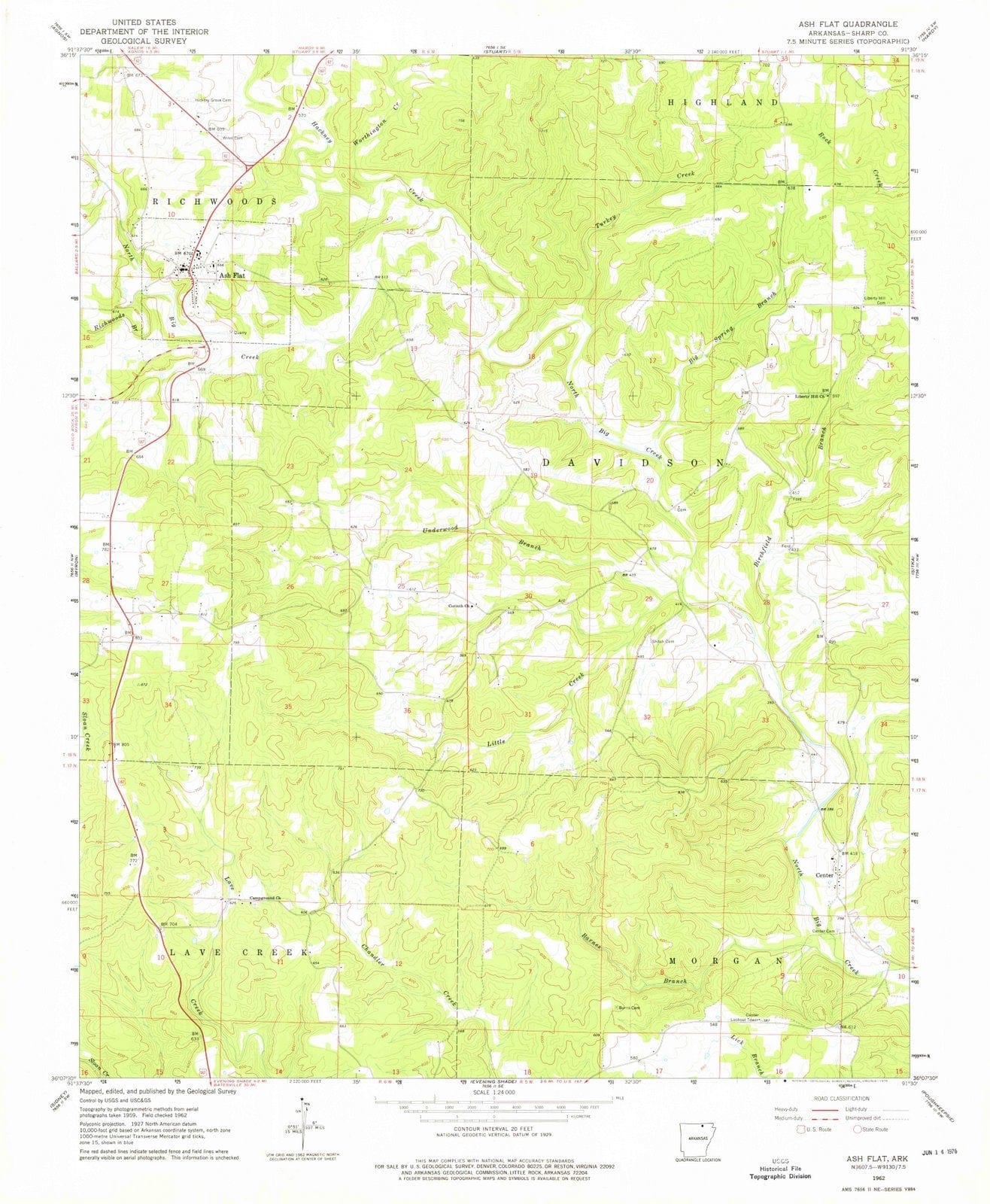 1962 Ash Flat, AR - Arkansas - USGS Topographic Map