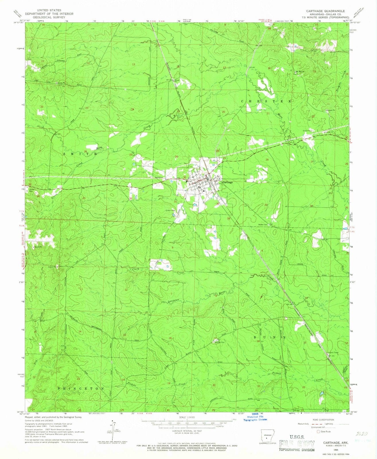 1965 Carthage, AR - Arkansas - USGS Topographic Map