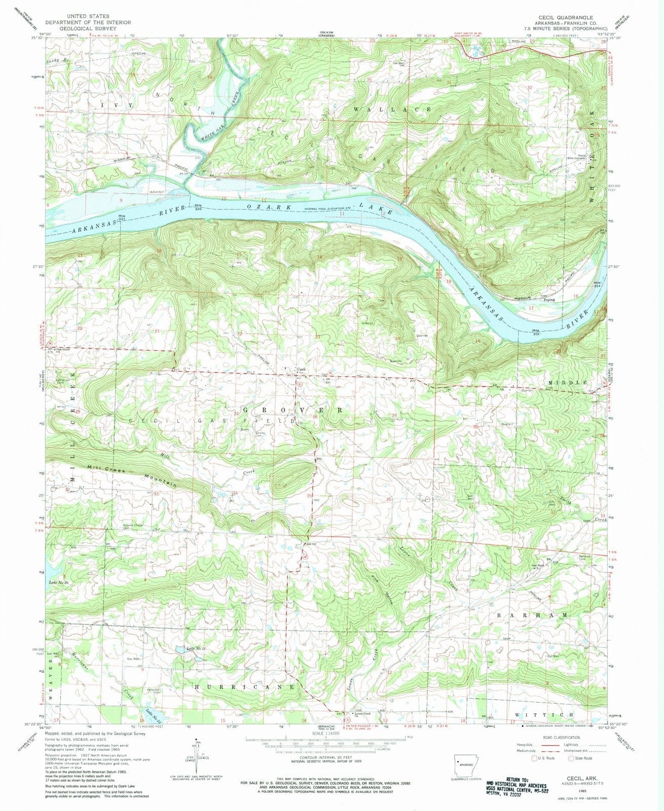 1965 Cecil, AR - Arkansas - USGS Topographic Map