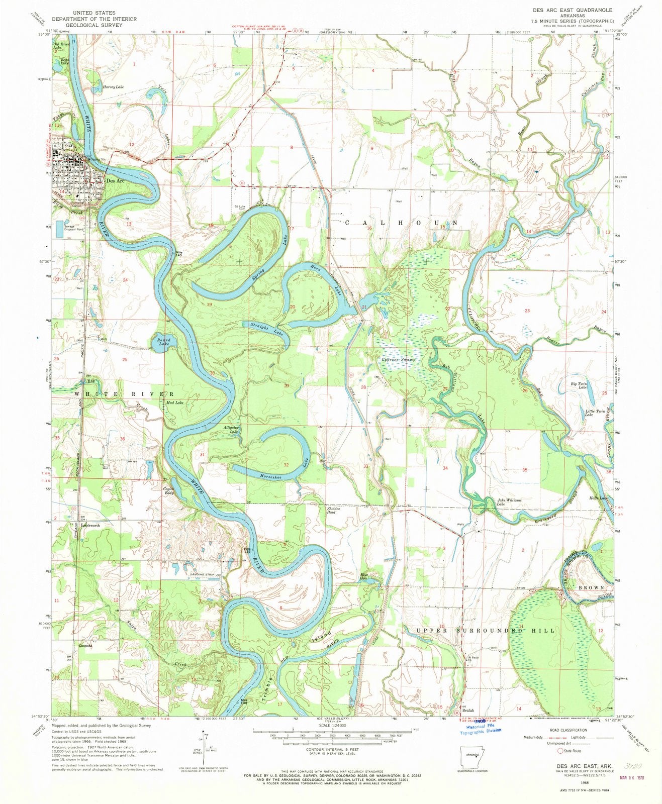 1968 Des Arc East, AR - Arkansas - USGS Topographic Map