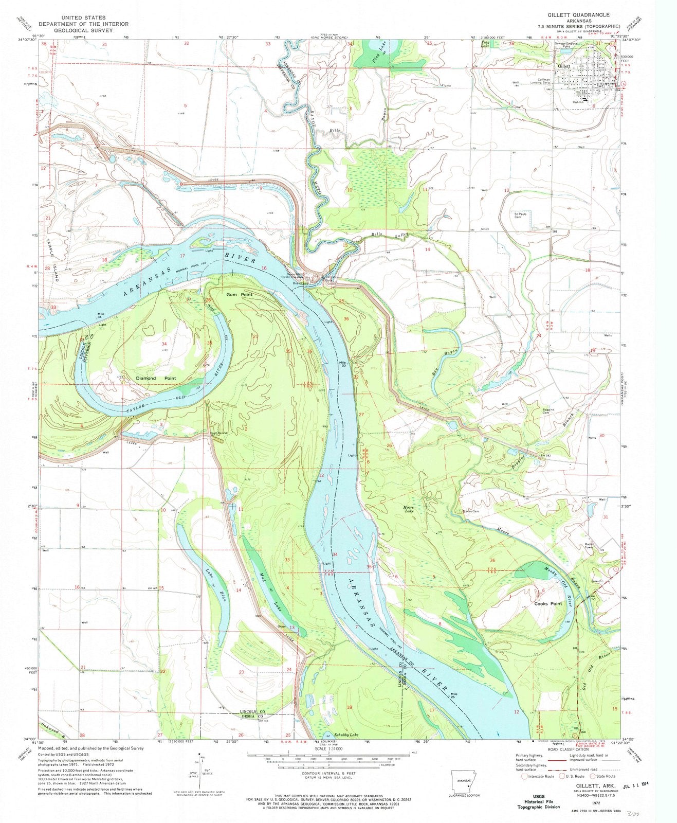 1972 Gillett, AR - Arkansas - USGS Topographic Map