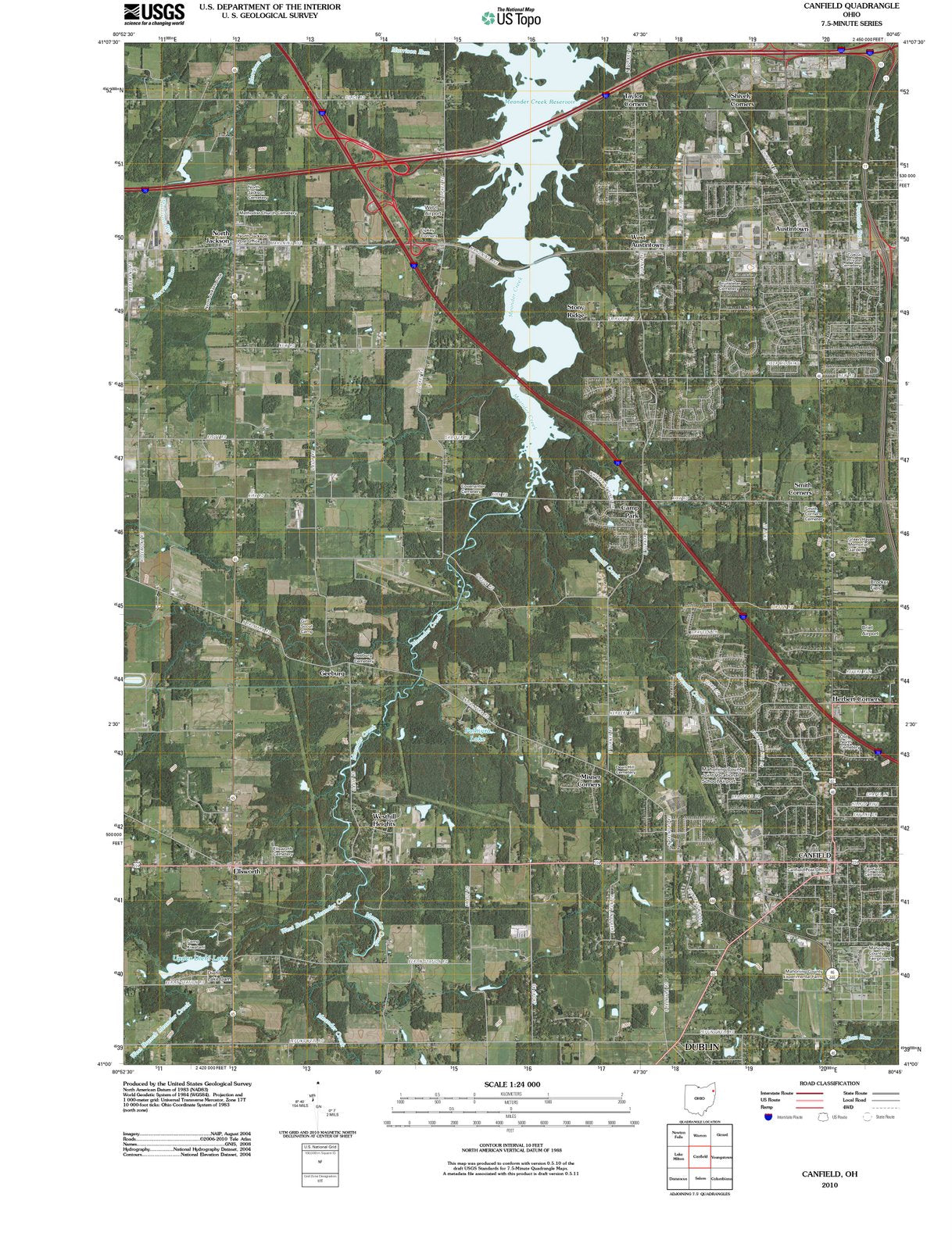 2010 Canfield, OH - Ohio - USGS Topographic Map