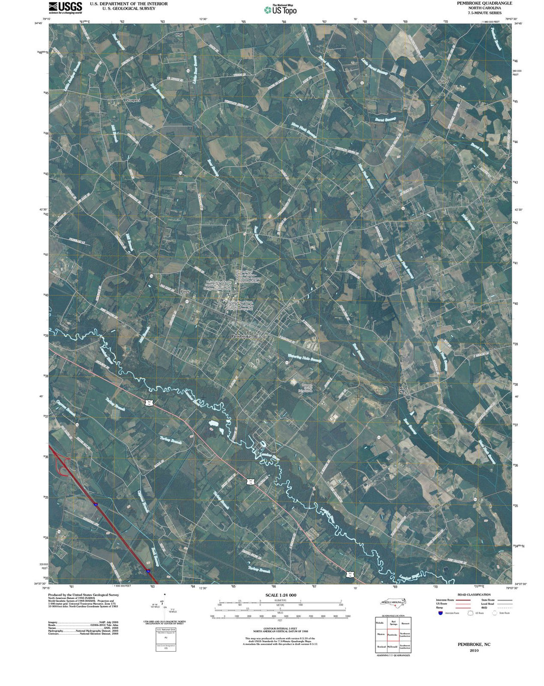 2010 Pembroke, NC - North Carolina - USGS Topographic Map