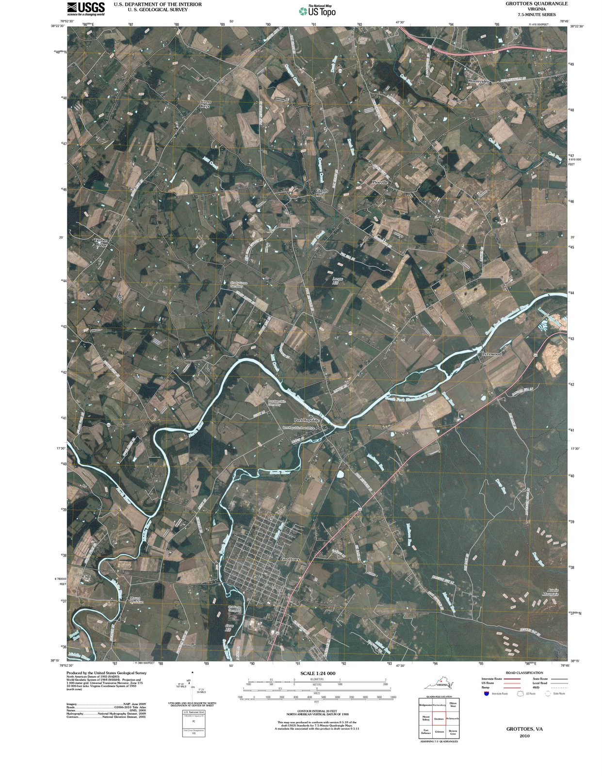 2010 Grottoes, VA Virginia USGS Topographic Map Historic Pictoric