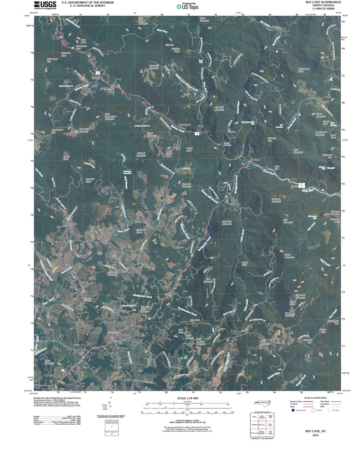 2010 Bat Cave, NC - North Carolina - USGS Topographic Map