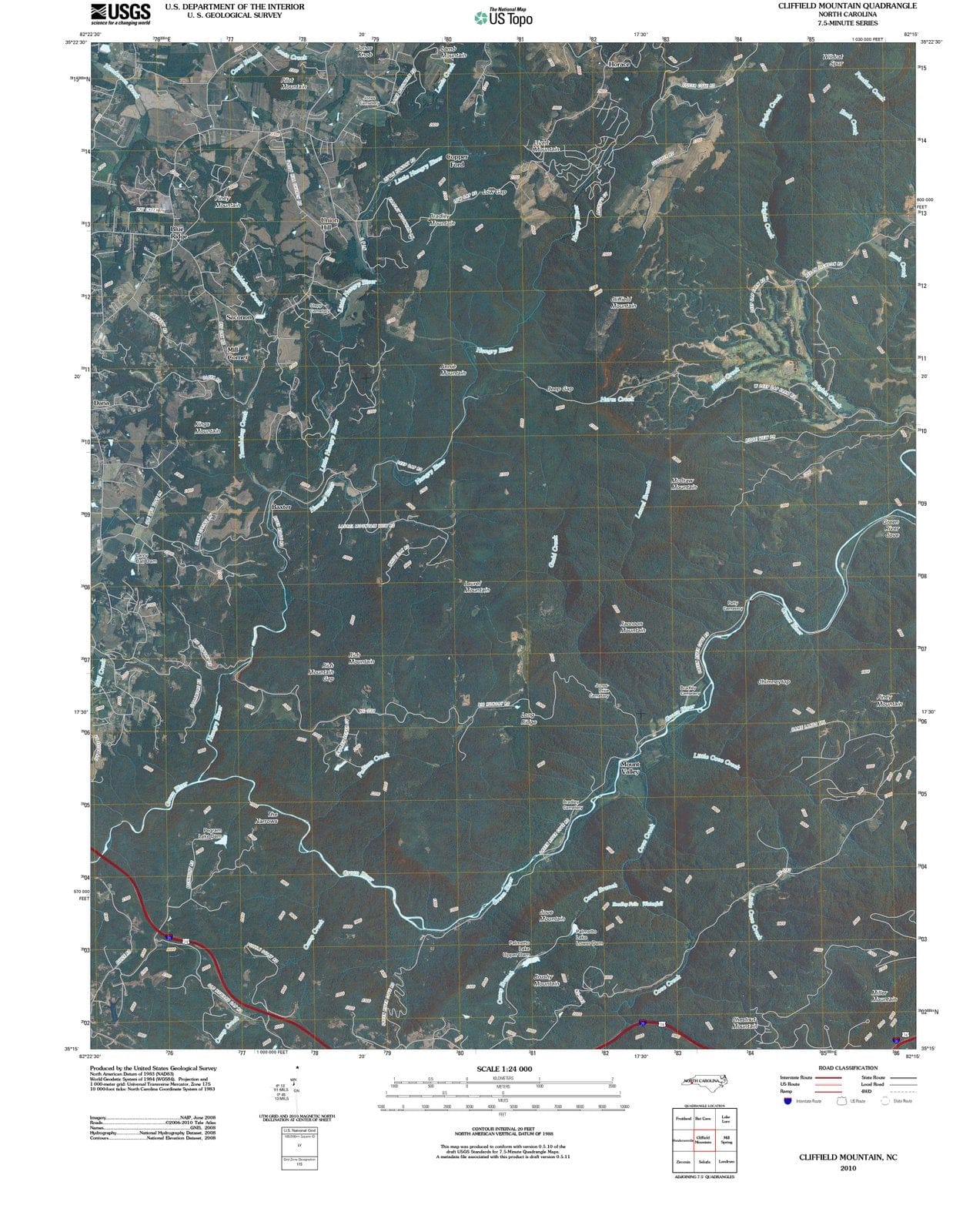 2010 Cliffield Mountain, NC - North Carolina - USGS Topographic Map