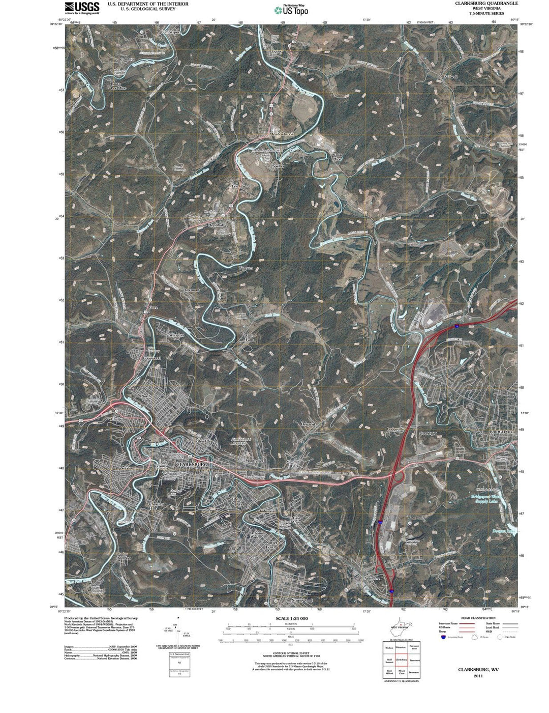 2011 Clarksburg, WV - West Virginia - USGS Topographic Map