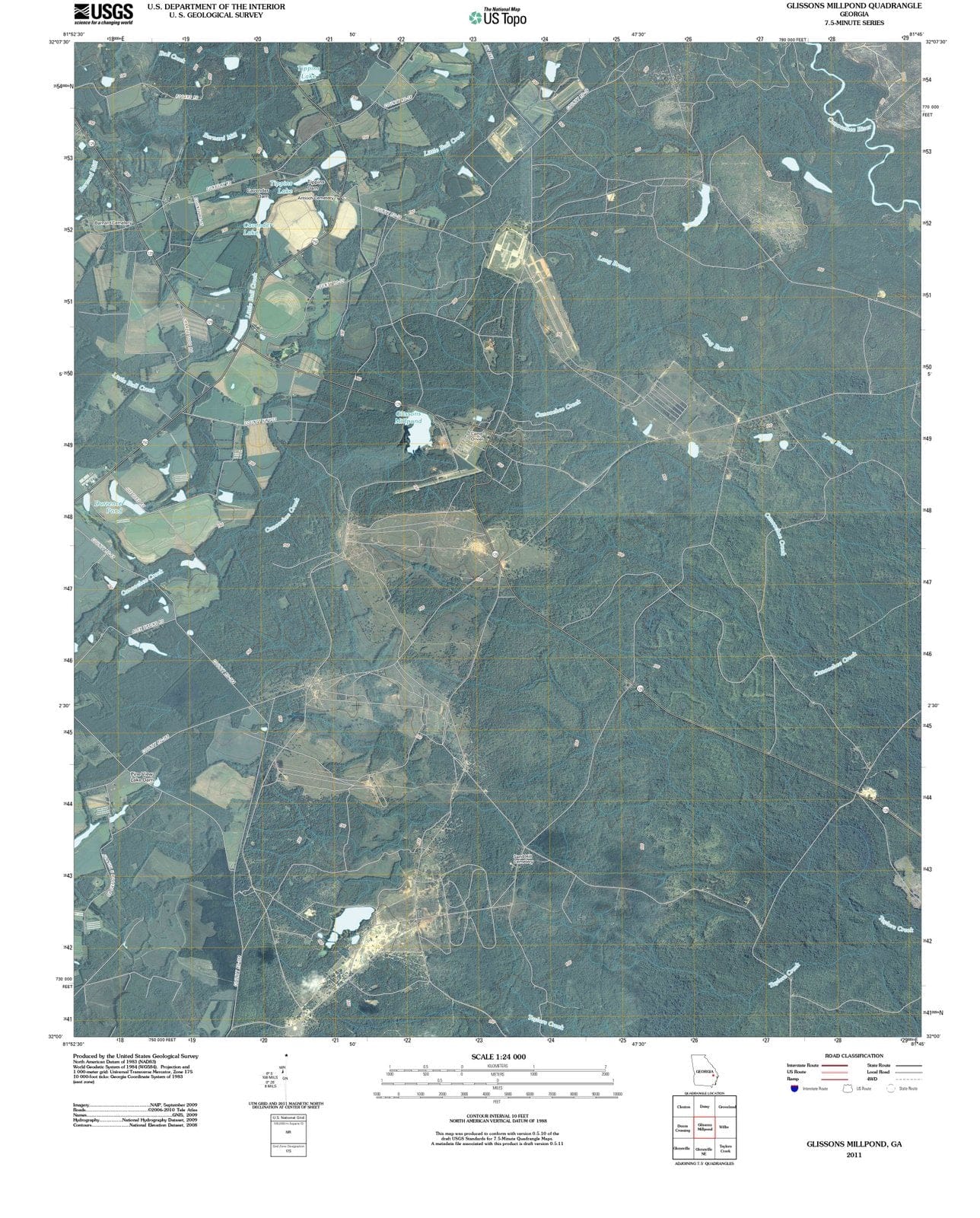 2011 Glissons Millpond, GA - Georgia - USGS Topographic Map