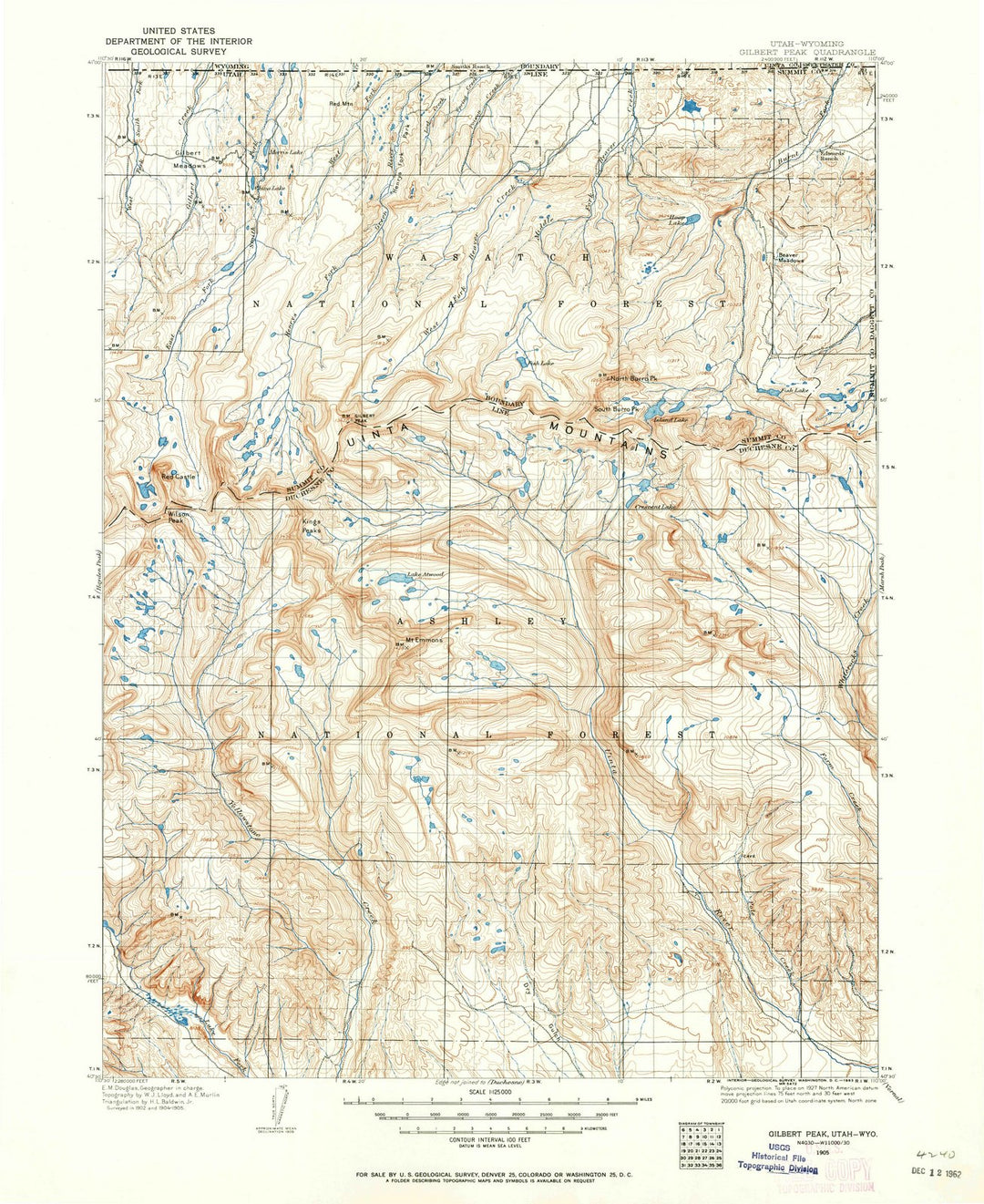 1905 Gilbert Peak, UT - Utah - USGS Topographic Map
