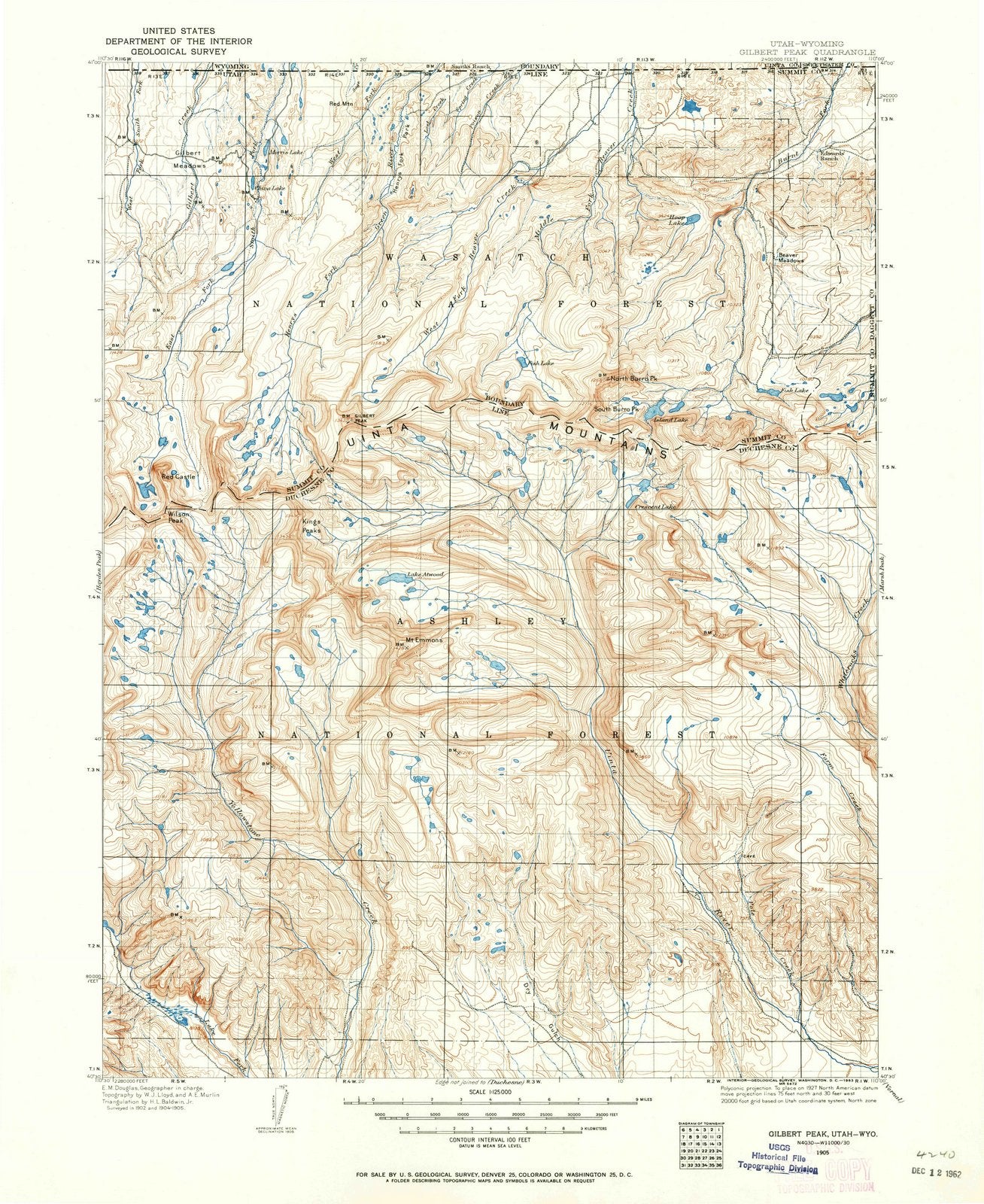 1905 Gilbert Peak, UT - Utah - USGS Topographic Map