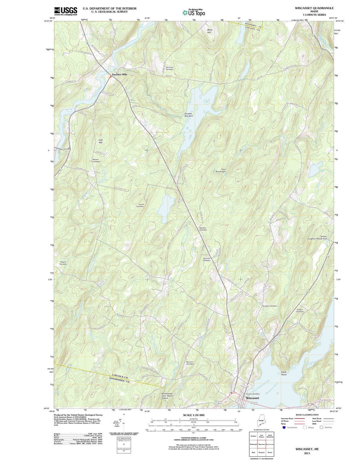 2011 Wiscasset, ME - Maine - USGS Topographic Map