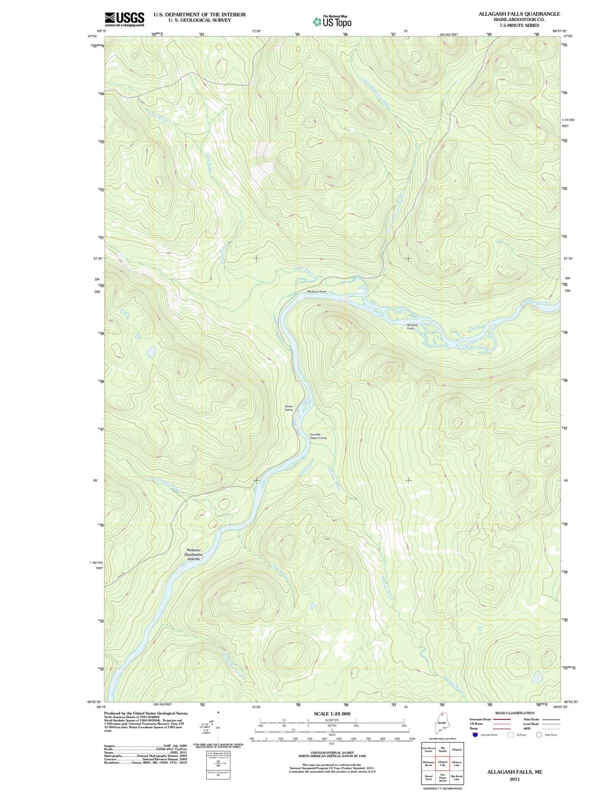 2011 Allagash Falls, ME - Maine - USGS Topographic Map
