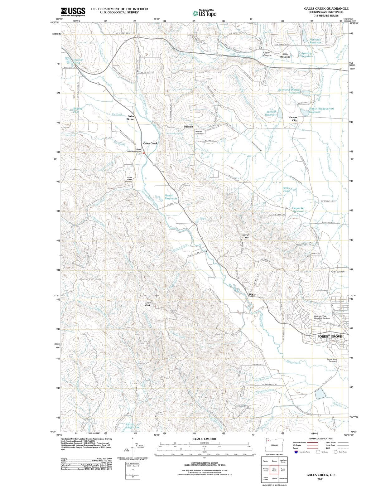 2011 Gales Creek, OR Oregon USGS Topographic Map Historic Pictoric