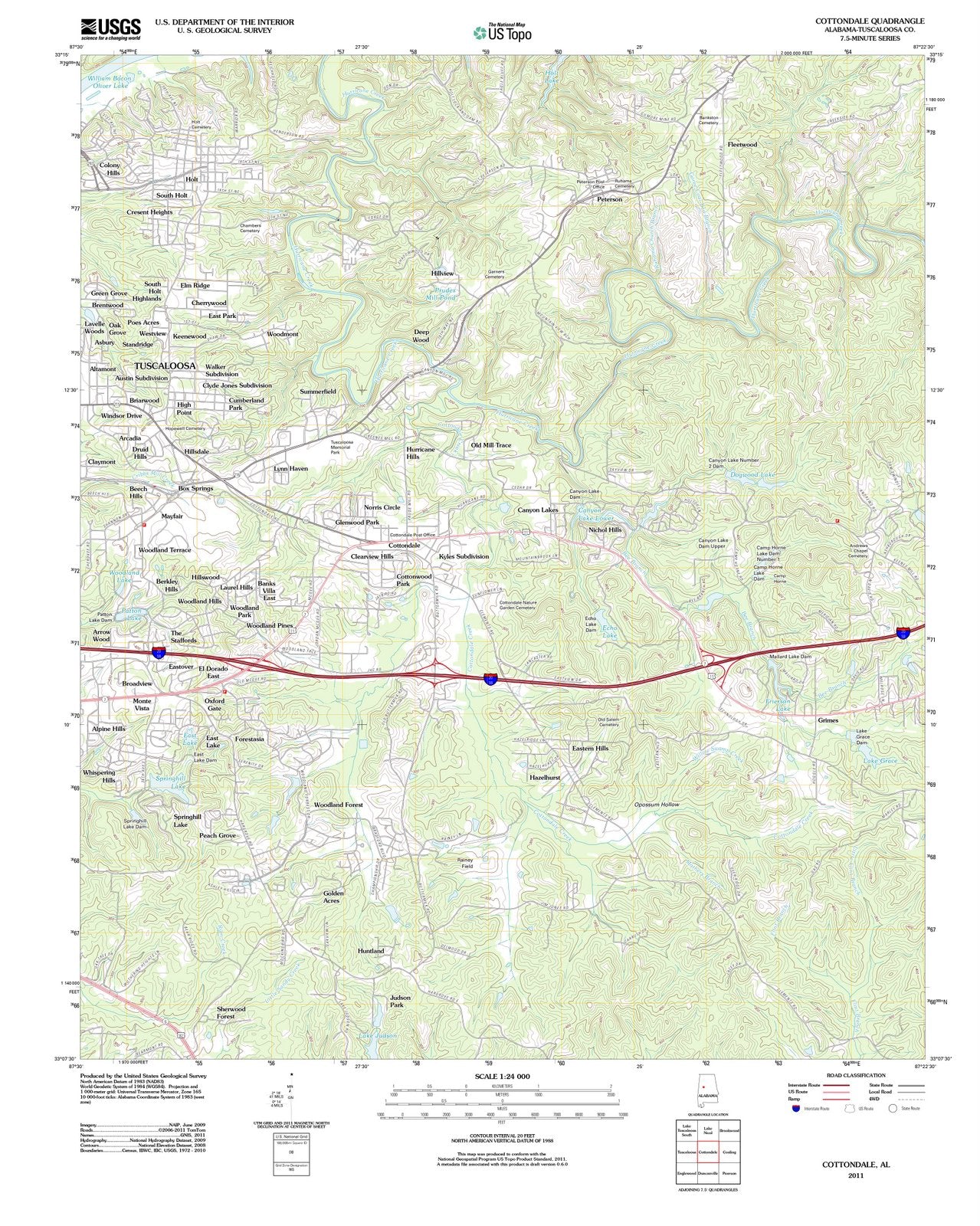 2011 Cottondale, AL Alabama USGS Topographic Map Historic Pictoric