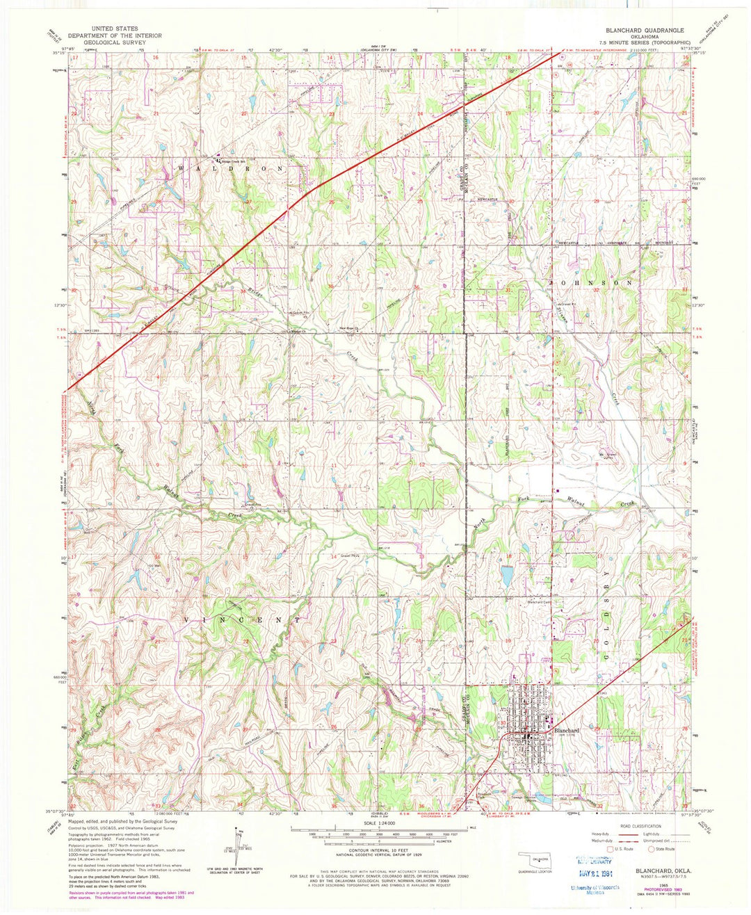 1965 Blanchard, OK - Oklahoma - USGS Topographic Map