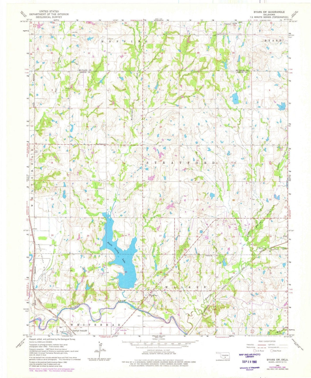 1965 Byars, OK - Oklahoma - USGS Topographic Map
