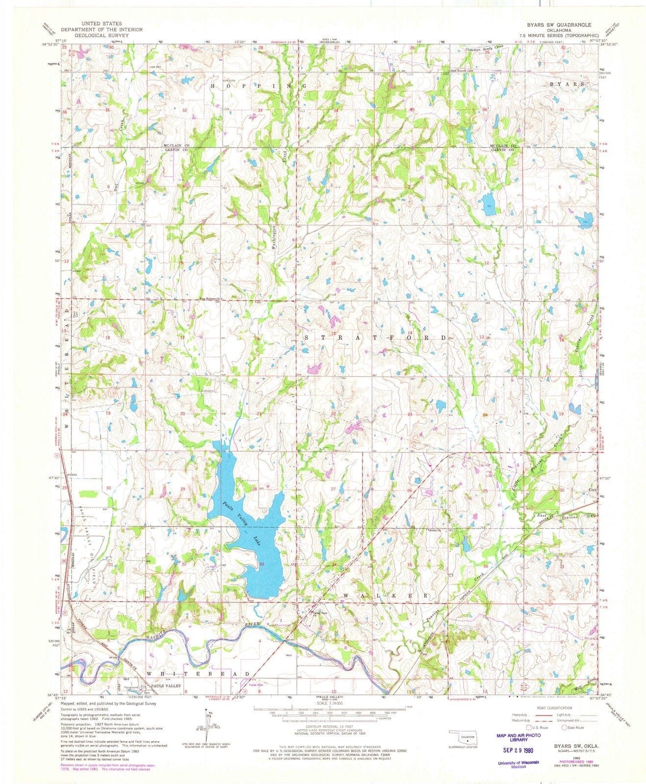 1965 Byars, OK - Oklahoma - USGS Topographic Map