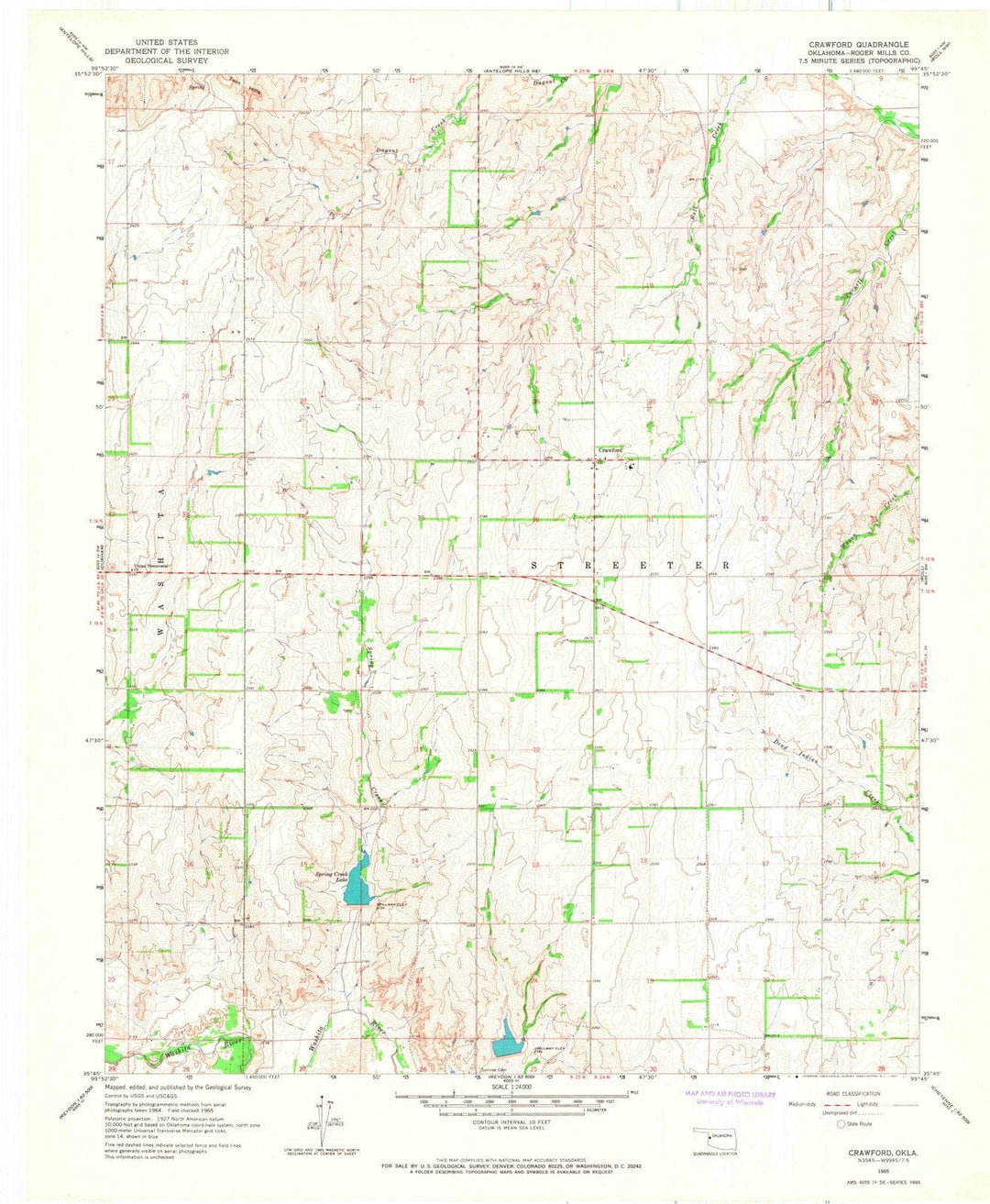 1965 Crawford, OK - Oklahoma - USGS Topographic Map