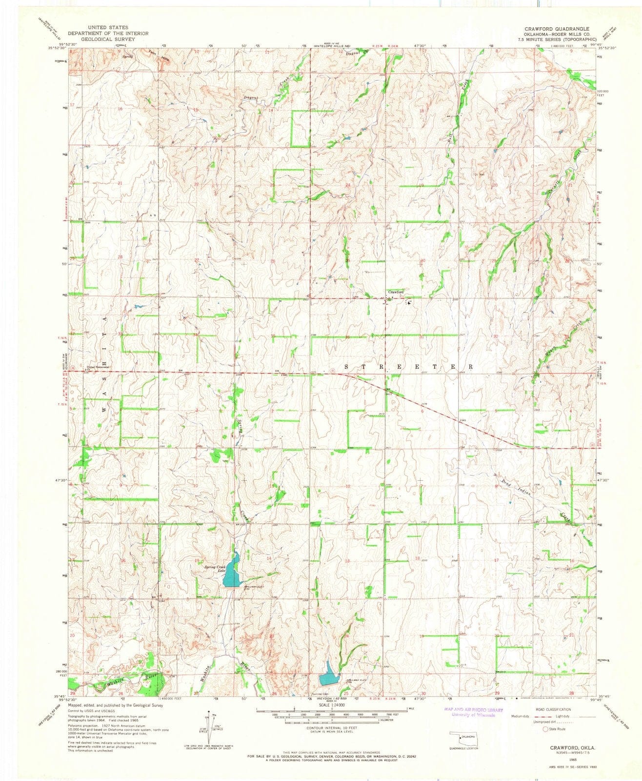 1965 Crawford, OK - Oklahoma - USGS Topographic Map