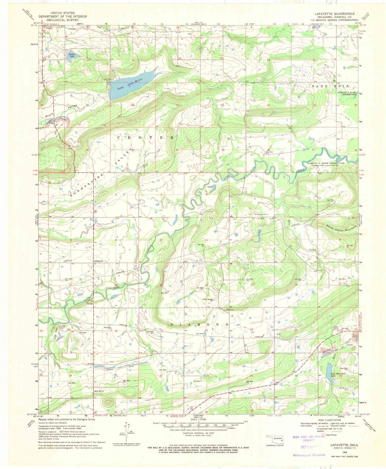 1968 Lafayette, OK - Oklahoma - USGS Topographic Map