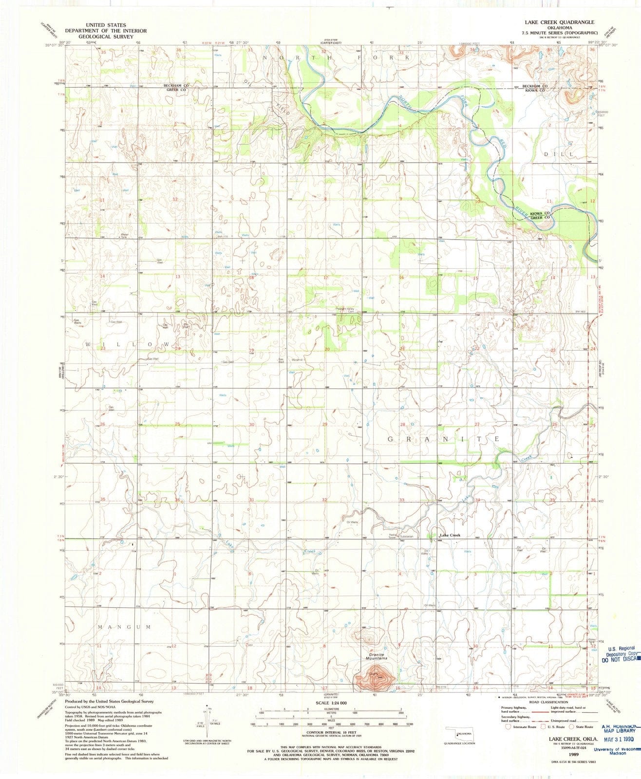 1989 Lake Creek, OK - Oklahoma - USGS Topographic Map