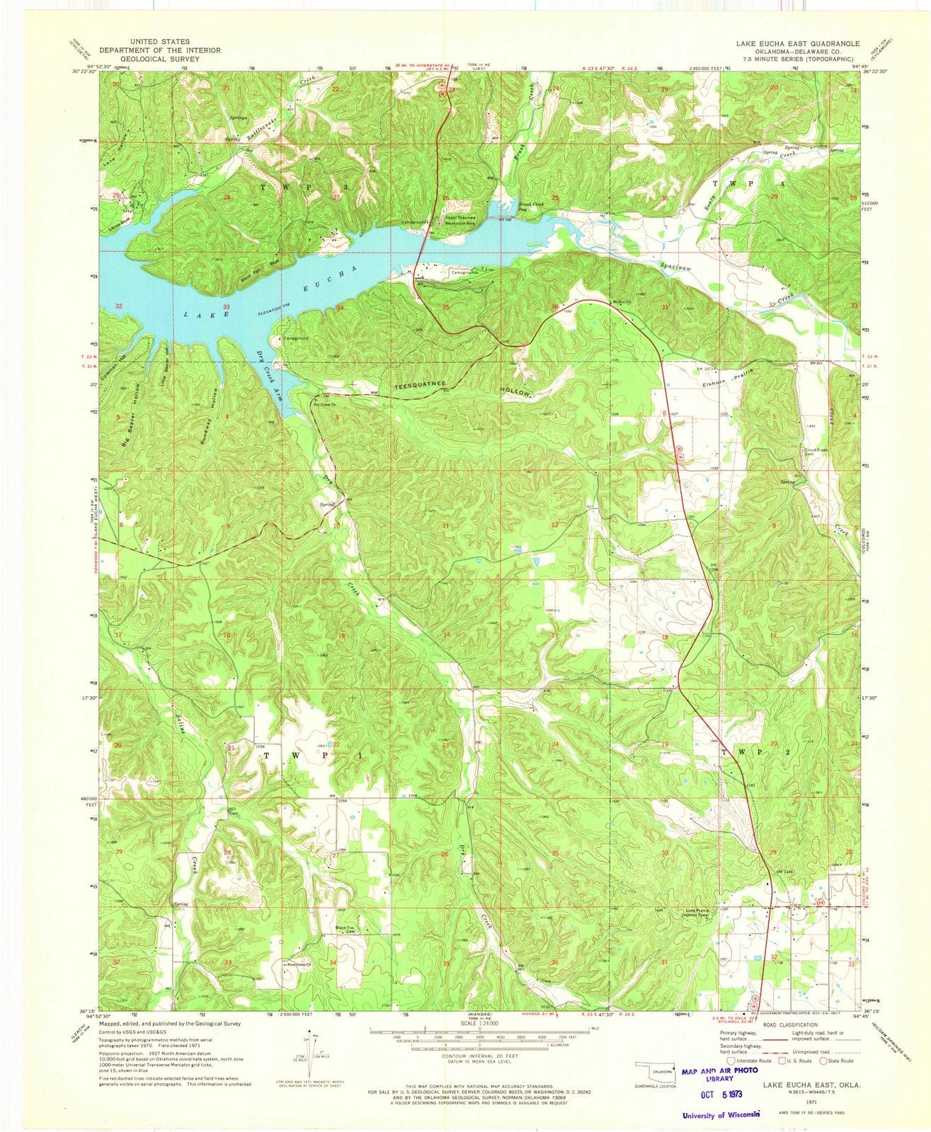 1971 Lake Eucha East, OK - Oklahoma - USGS Topographic Map