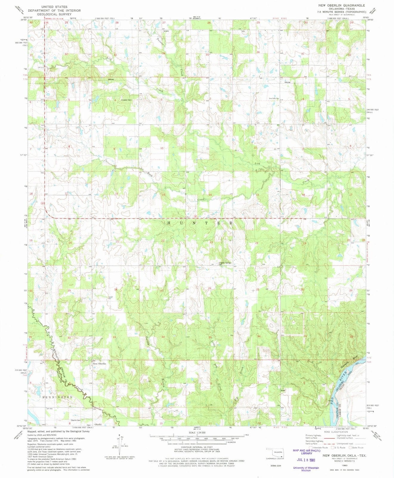1980 New Oberlin, OK - Oklahoma - USGS Topographic Map