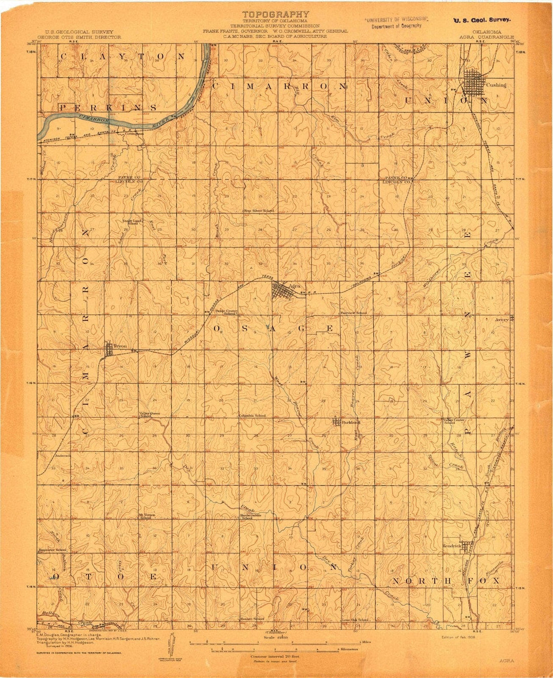 1908 Agra, OK - Oklahoma - USGS Topographic Map