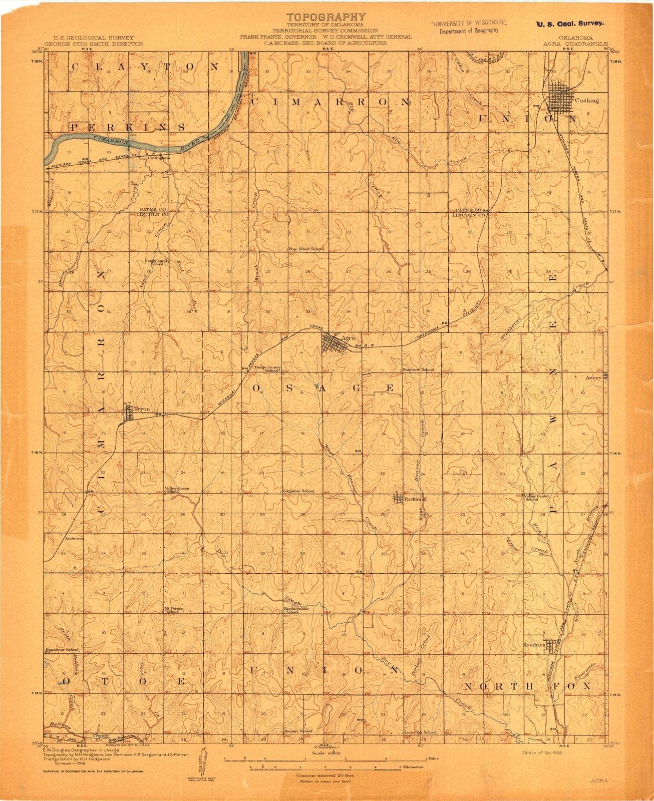 1908 Agra, OK - Oklahoma - USGS Topographic Map