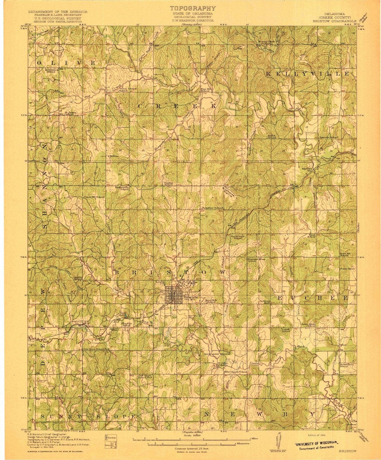 1916 Bristow, OK - Oklahoma - USGS Topographic Map