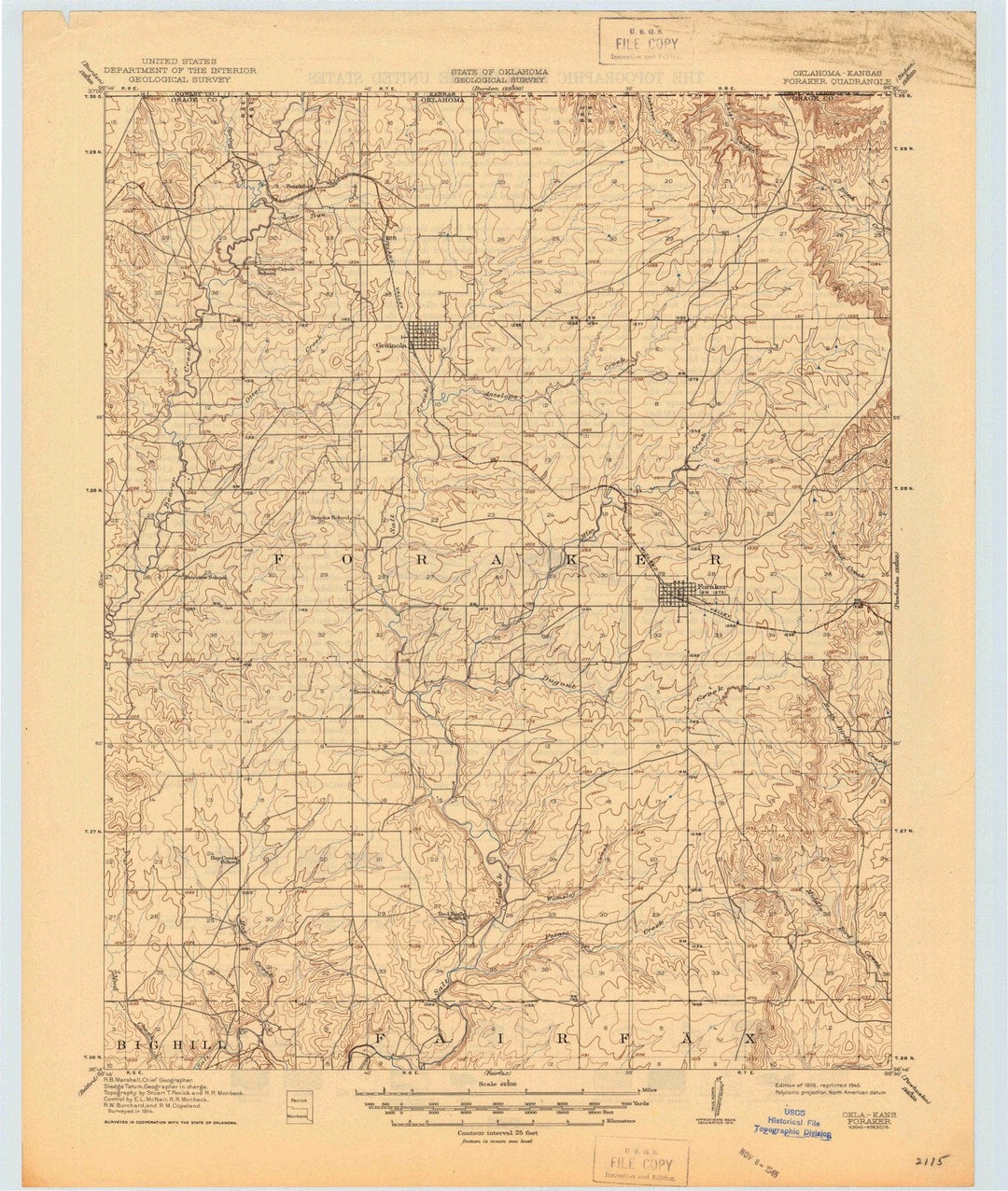 1916 Foraker, OK - Oklahoma - USGS Topographic Map