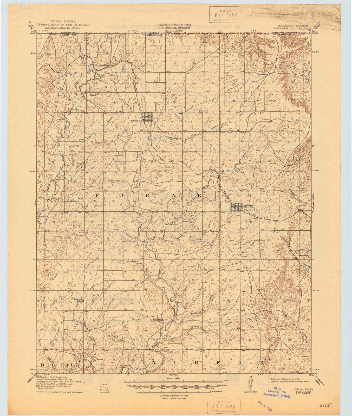 1916 Foraker, OK - Oklahoma - USGS Topographic Map