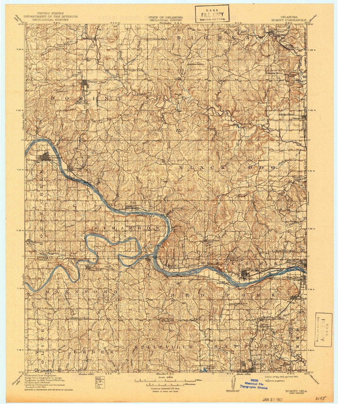 1915 Hominy, OK - Oklahoma - USGS Topographic Map