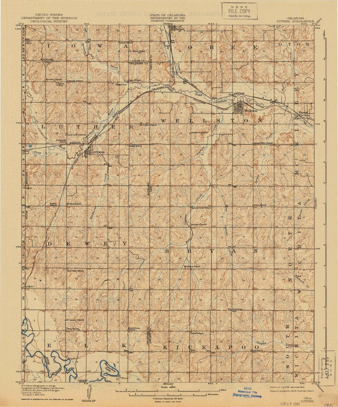 1909 Luther, OK - Oklahoma - USGS Topographic Map