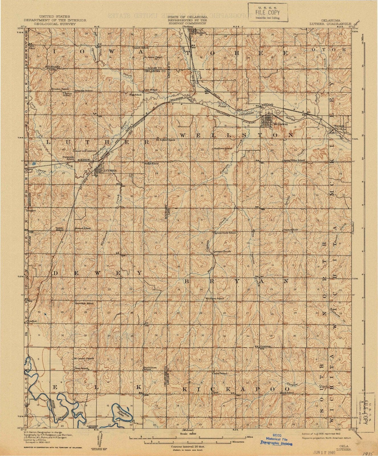 1909 Luther, OK - Oklahoma - USGS Topographic Map
