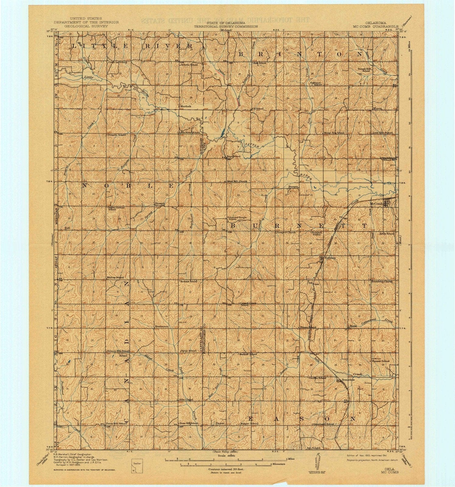 1910 McComb, OK - Oklahoma - USGS Topographic Map