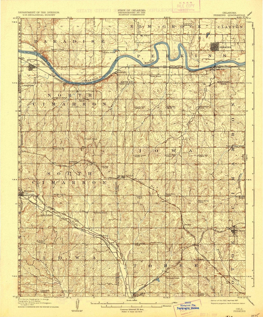 1909 Perkins, OK - Oklahoma - USGS Topographic Map