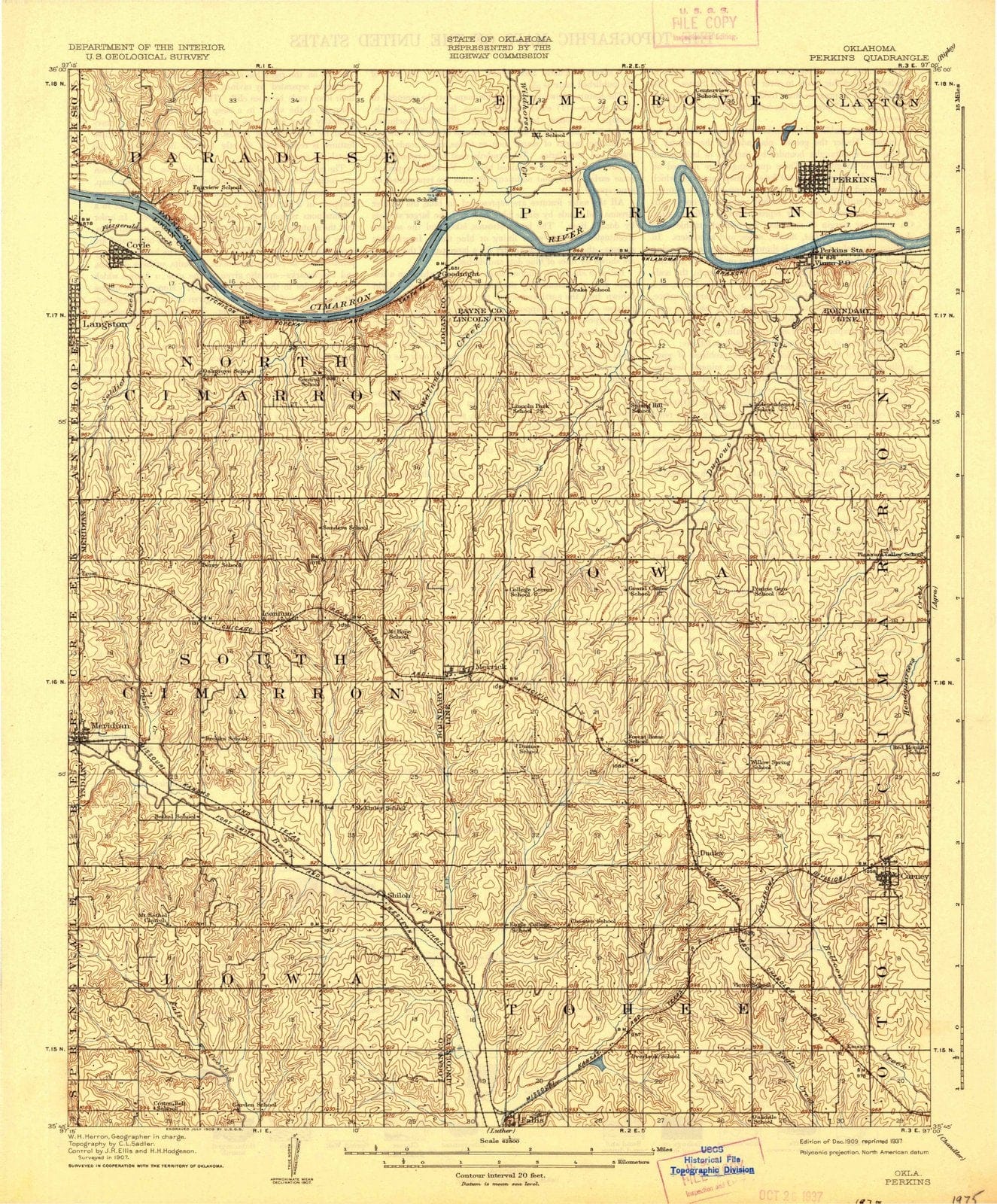 1909 Perkins, OK - Oklahoma - USGS Topographic Map