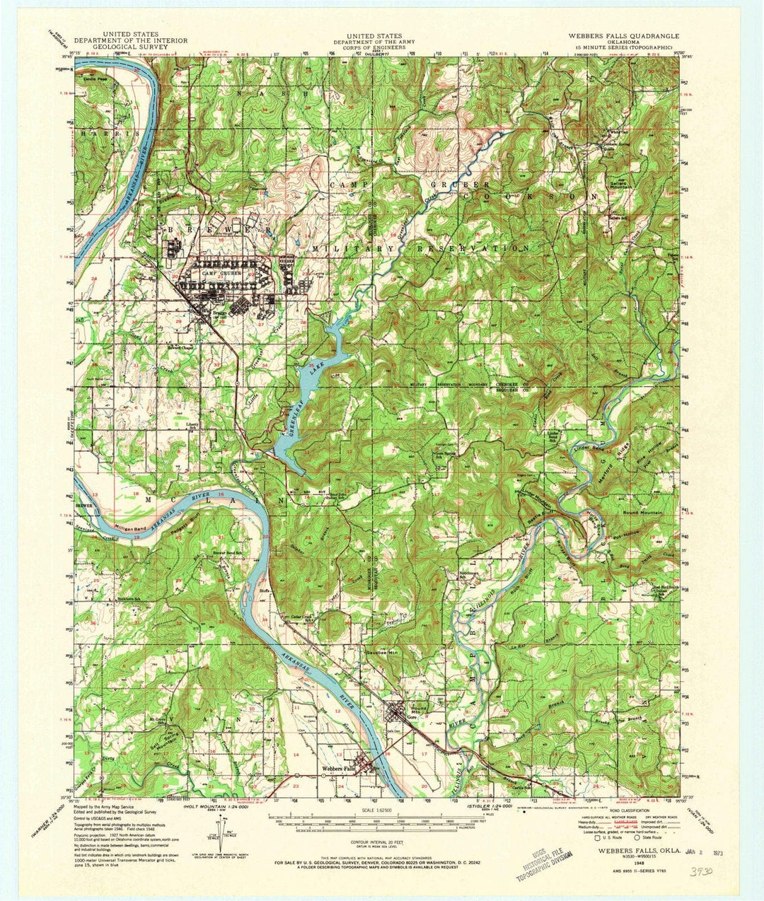 1948 Webbers Falls, OK - Oklahoma - USGS Topographic Map