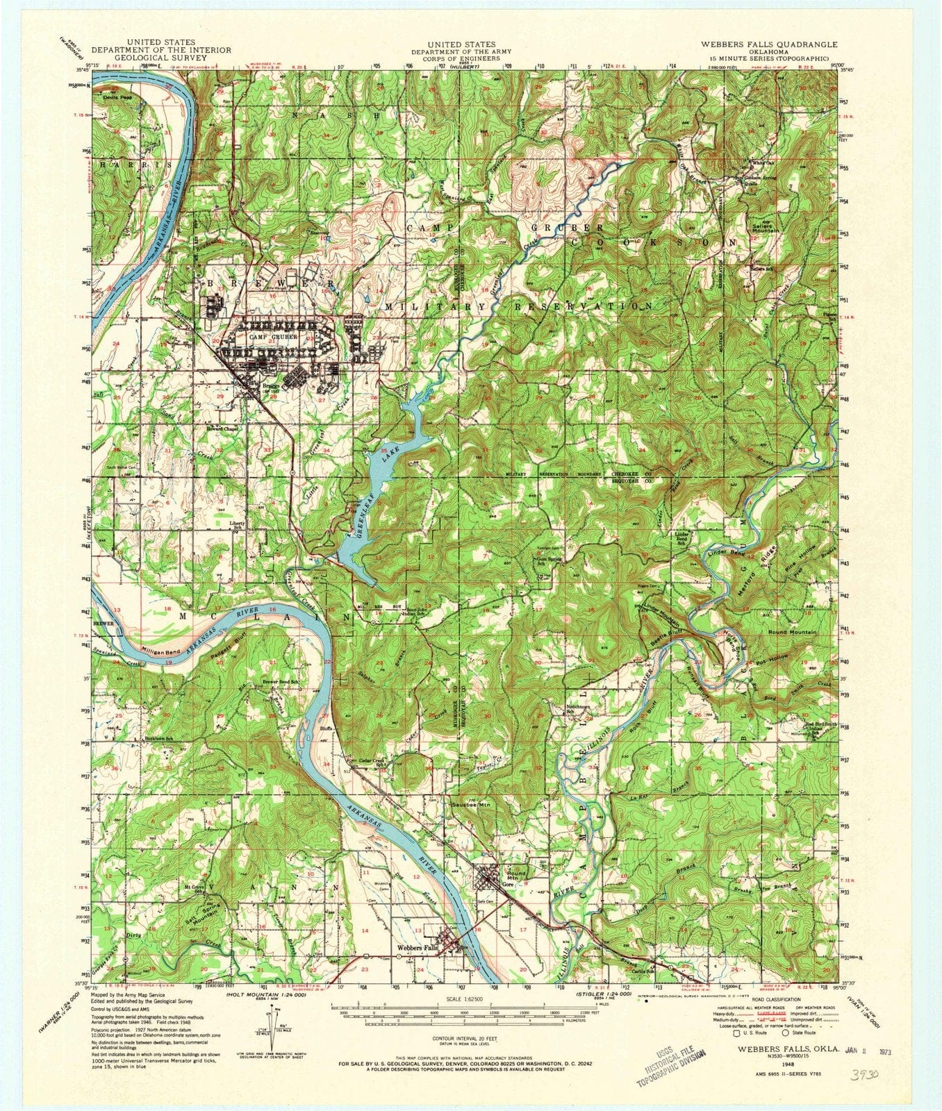 1948 Webbers Falls, OK - Oklahoma - USGS Topographic Map