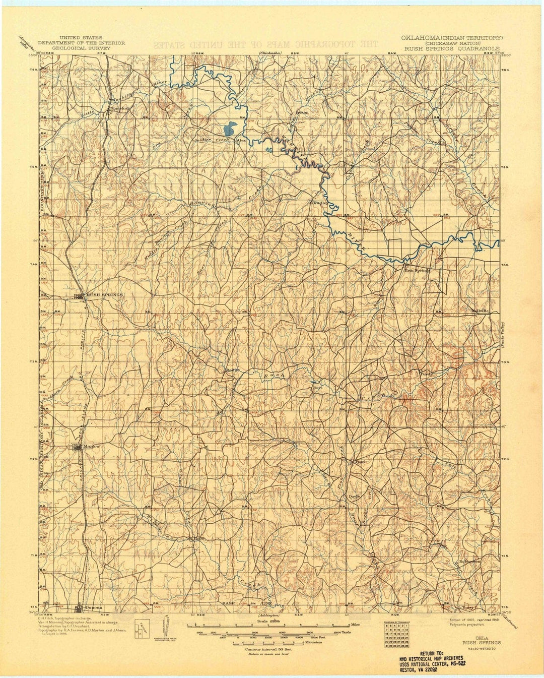 1902 Rush Springs, OK - Oklahoma - USGS Topographic Map