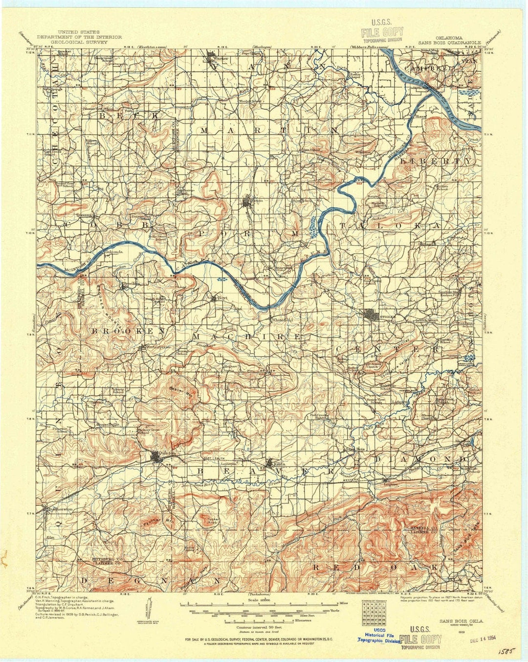 1909 Sans Bois, OK - Oklahoma - USGS Topographic Map