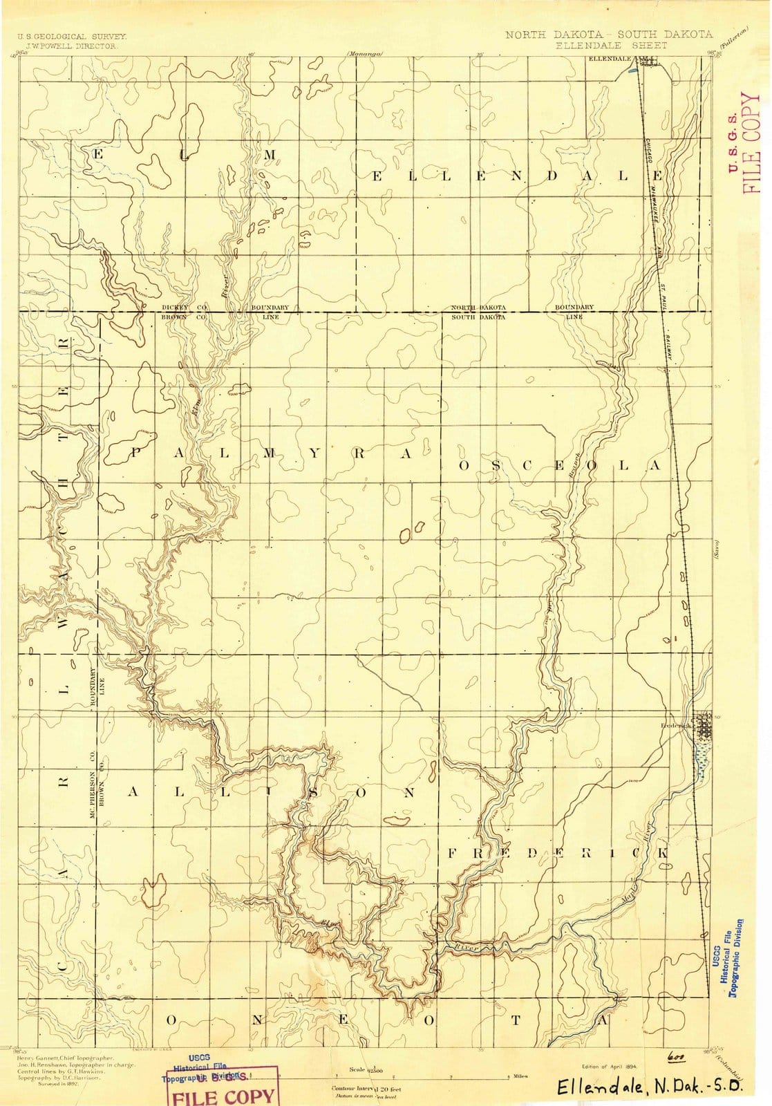 1894 Ellendale, SD - South Dakota - USGS Topographic Map