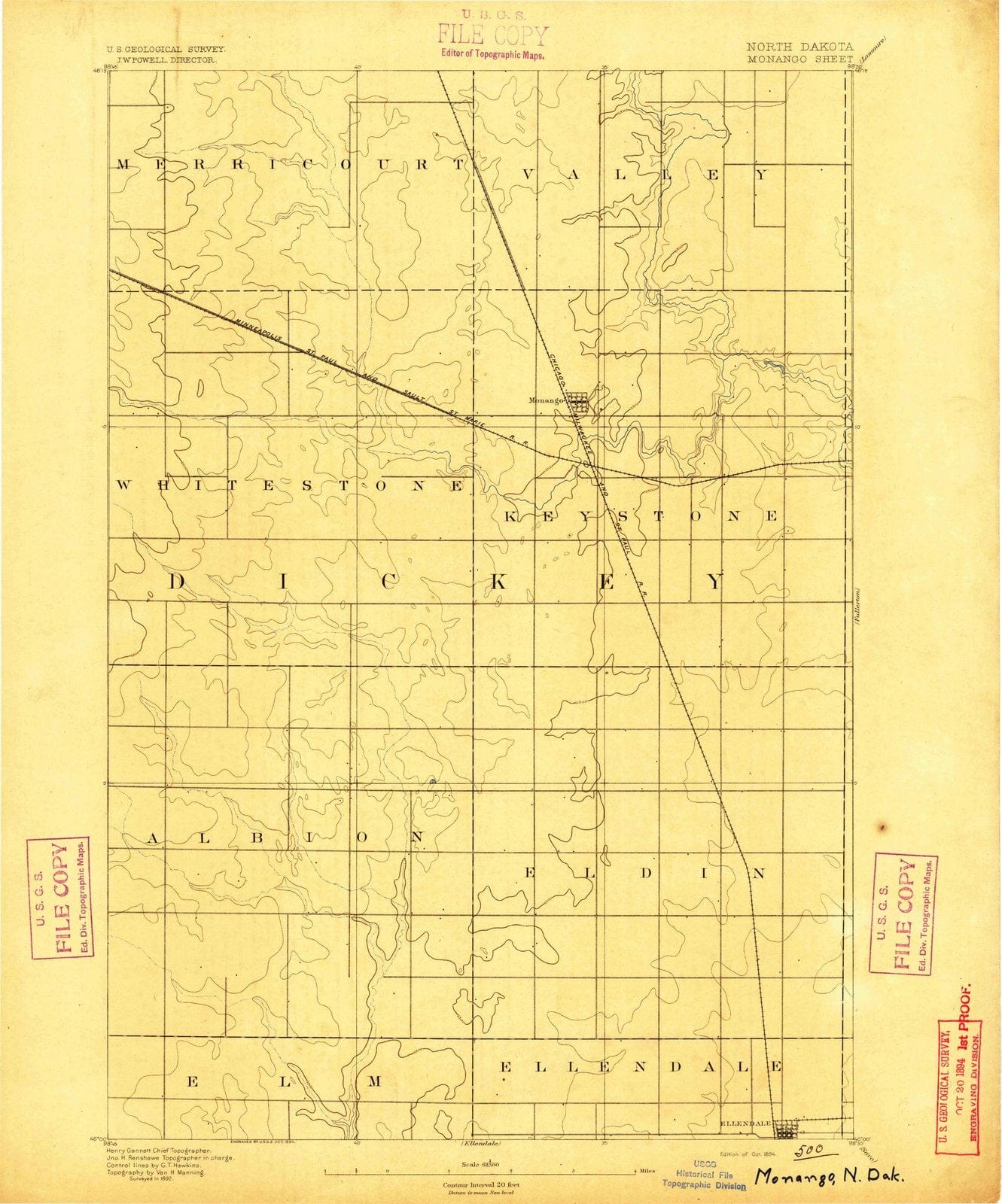 1894 Monango, ND - North Dakota - USGS Topographic Map