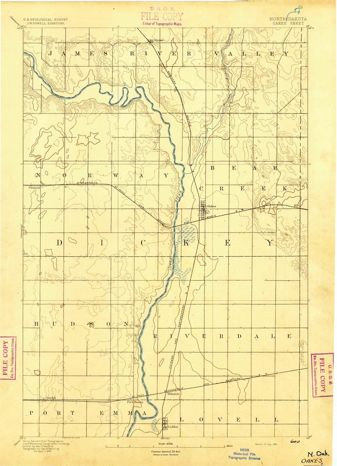 1894 Oakes, ND - North Dakota - USGS Topographic Map