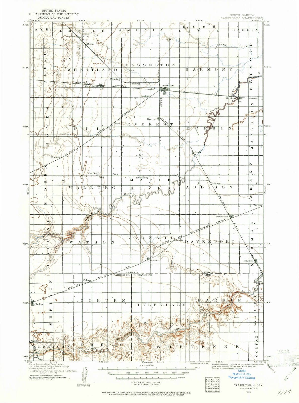 1895 Casselton, ND - North Dakota - USGS Topographic Map