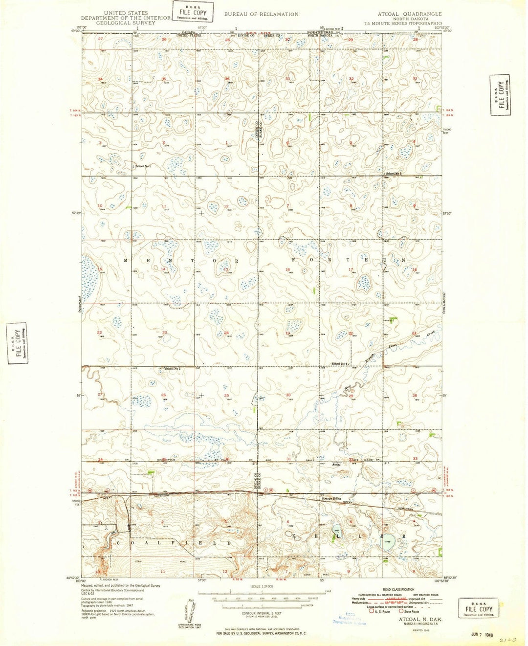 1949 Atcoal, ND - North Dakota - USGS Topographic Map