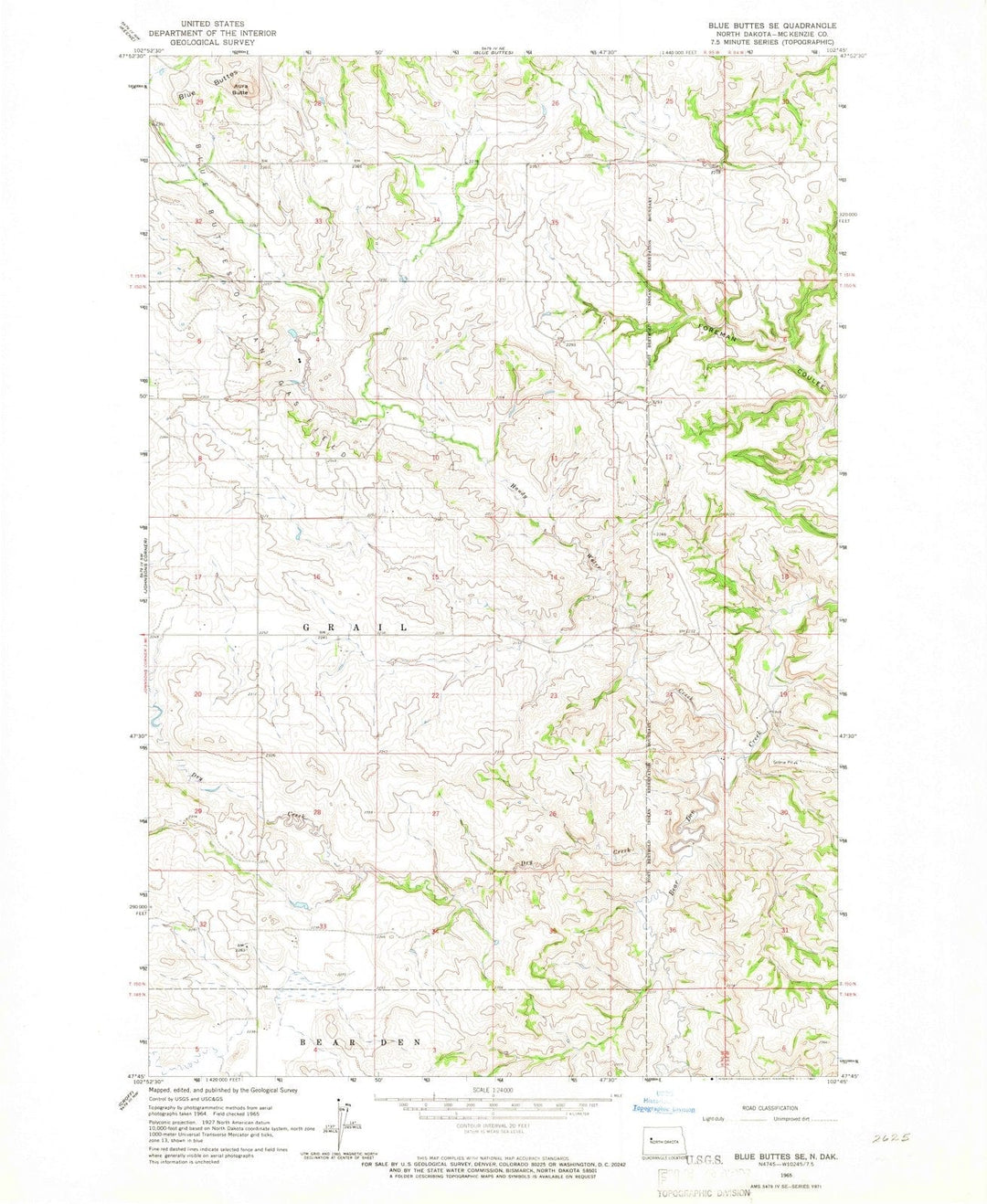 1965 Blue Buttes, ND - North Dakota - USGS Topographic Map