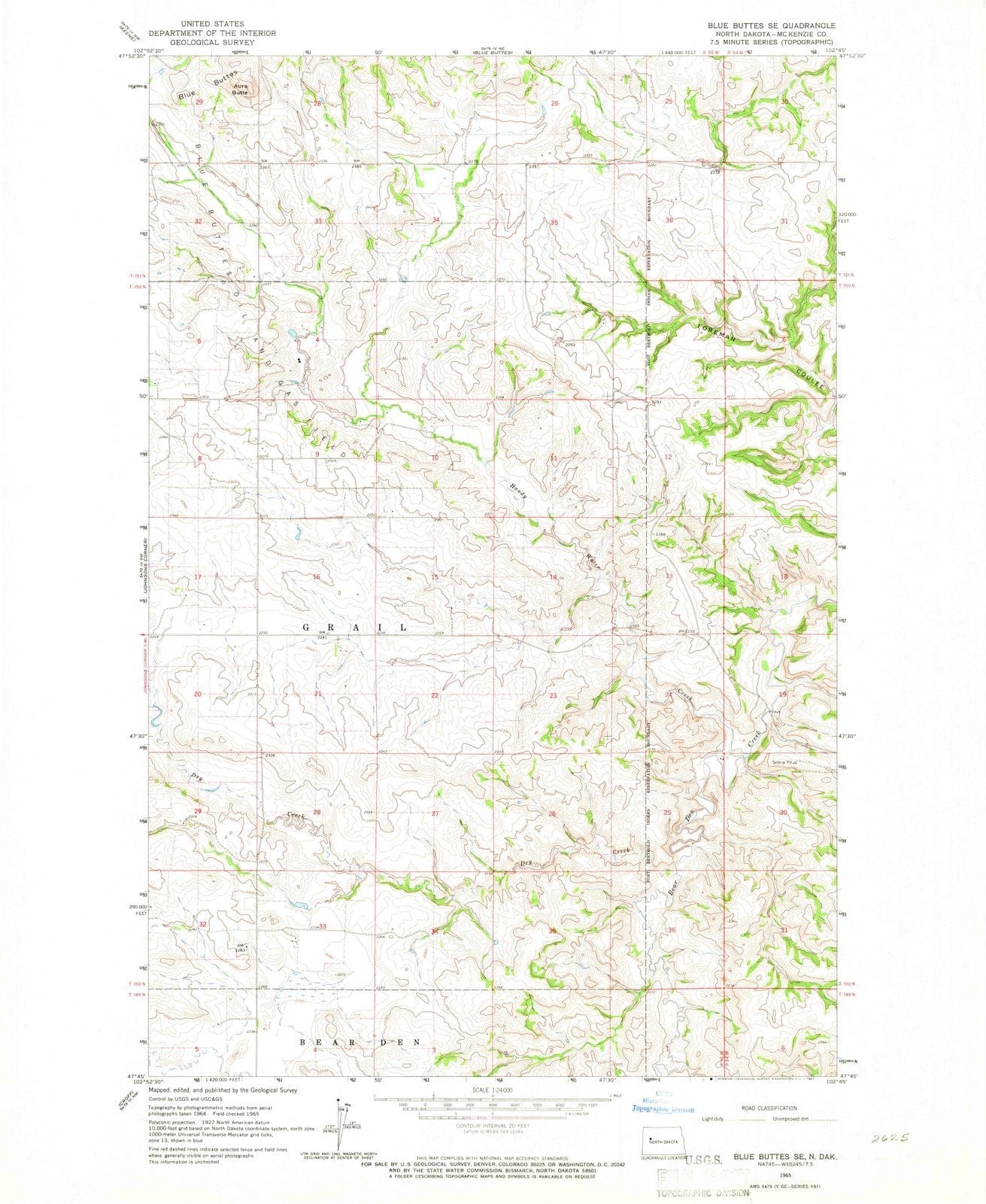 1965 Blue Buttes, ND - North Dakota - USGS Topographic Map