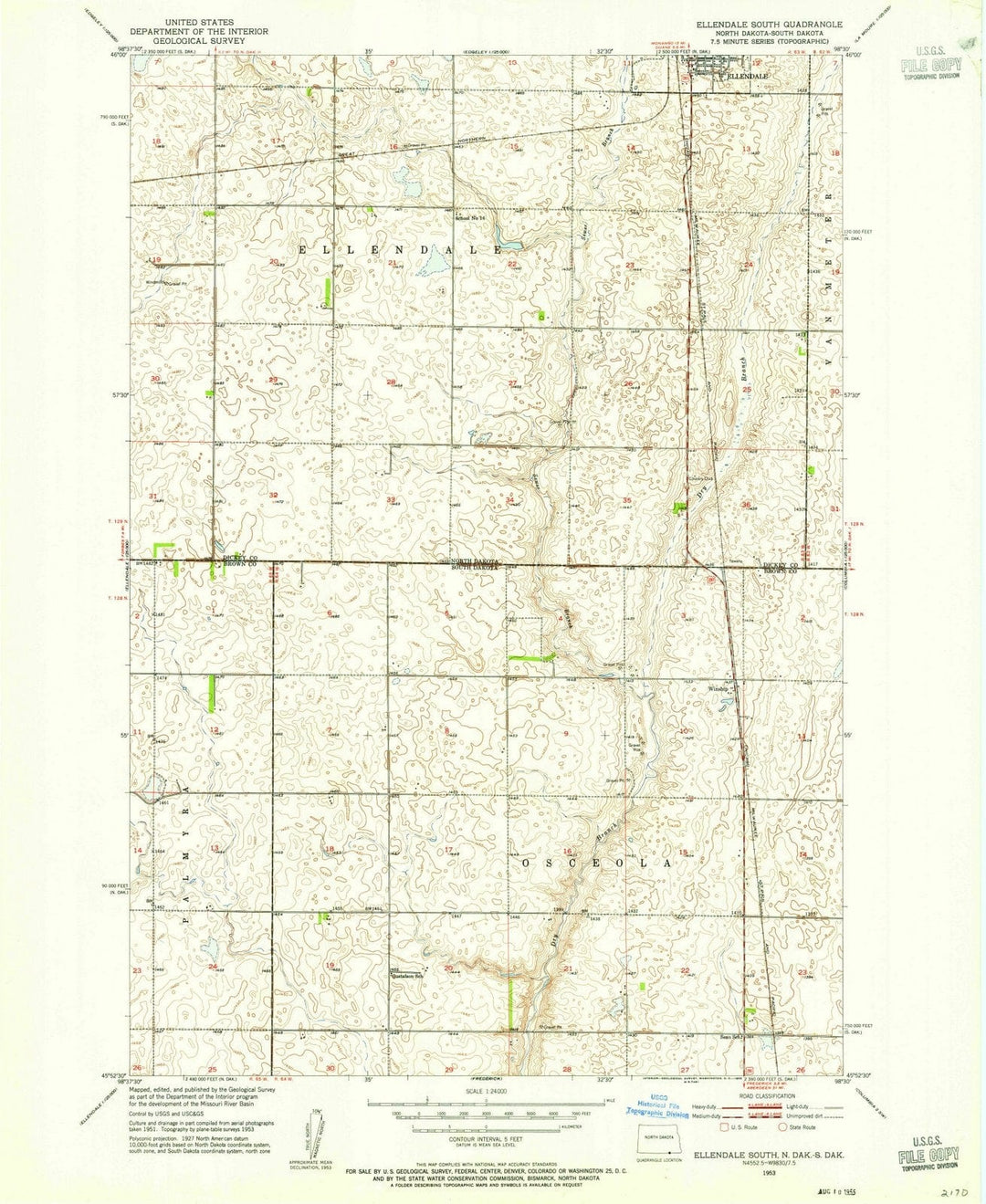 1953 Ellendale South, ND - North Dakota - USGS Topographic Map